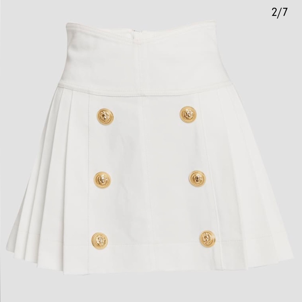 Balmain White A-Line Pleated Mini Skirt